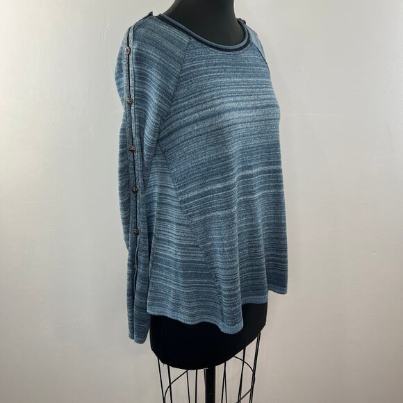 FREE PEOPLE We The Free Blue Rolled Round Neck Cotton Blend Long Sleeve Top XS - Picture 3 of 9